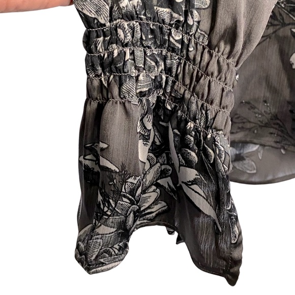 VINCE CAMUTO Mock Neck Grey Floral Print Long Sleeves Pullover Blouse Size M - Picture 10 of 15